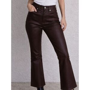 3410 Daze Denim Shy Girl High Rise Crop Flare Jeans Coated Espresso Sz 27